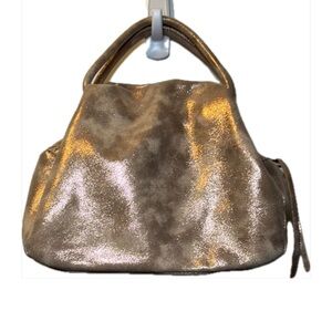 HOBO Gold Metallic Hand Bag with Distressed Leather Finish